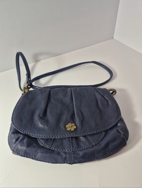 Lucky Brand  100% Lamb Leather Blue/Gray Purse Cross Body Boho Flower Purse